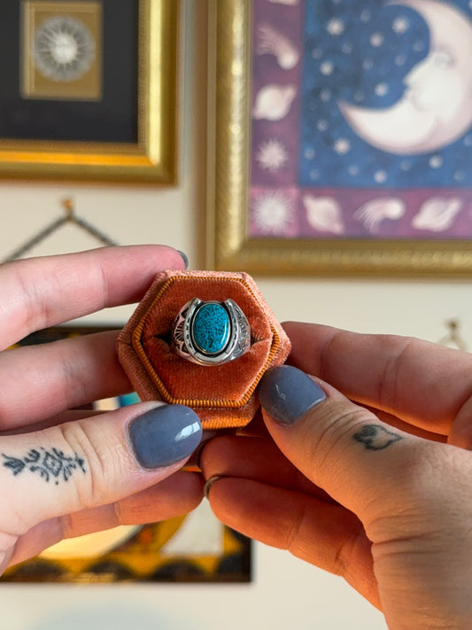 Horse shoe turquoise signet ring