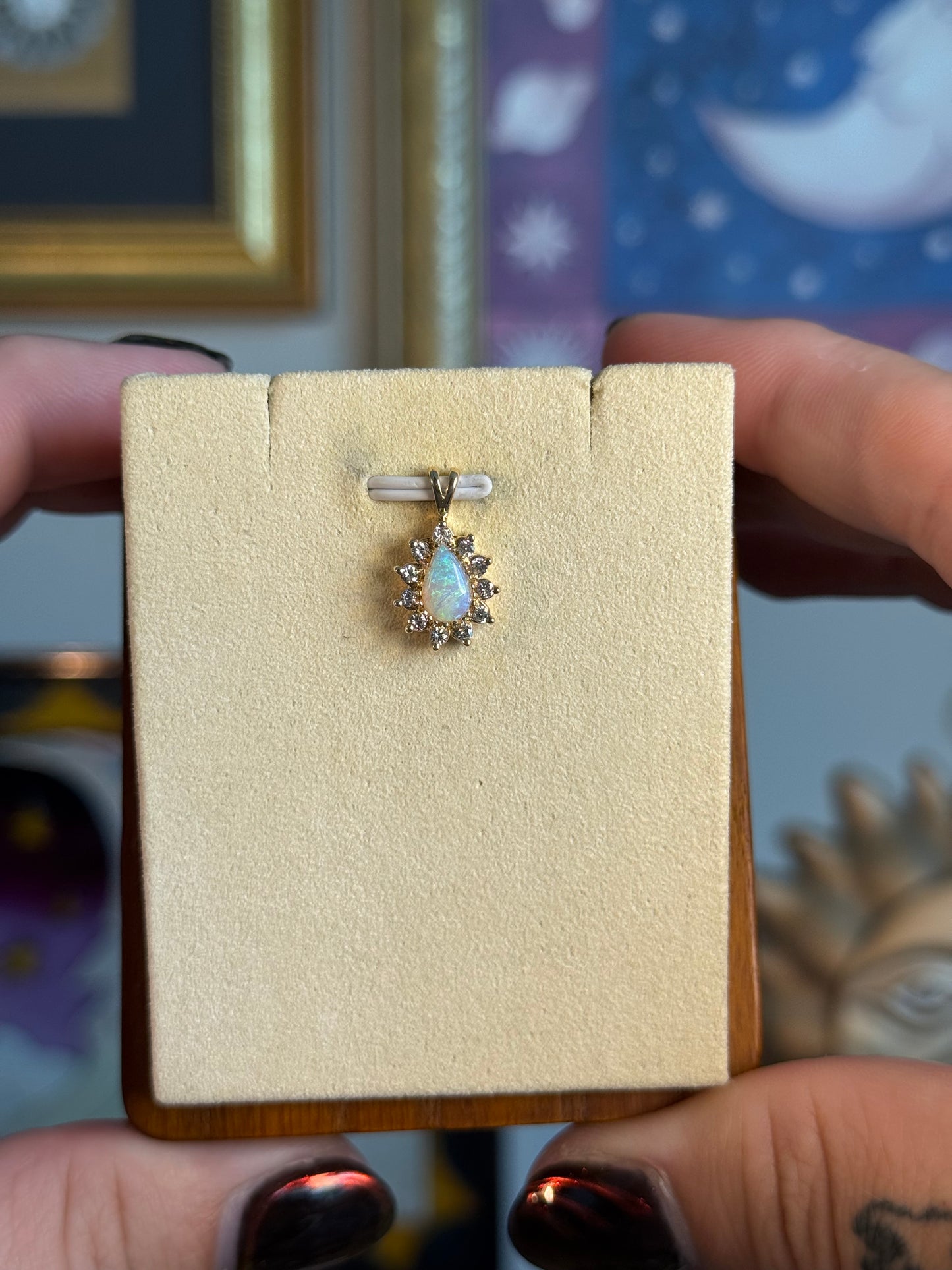 Tear drop Opal and Diamond pendant