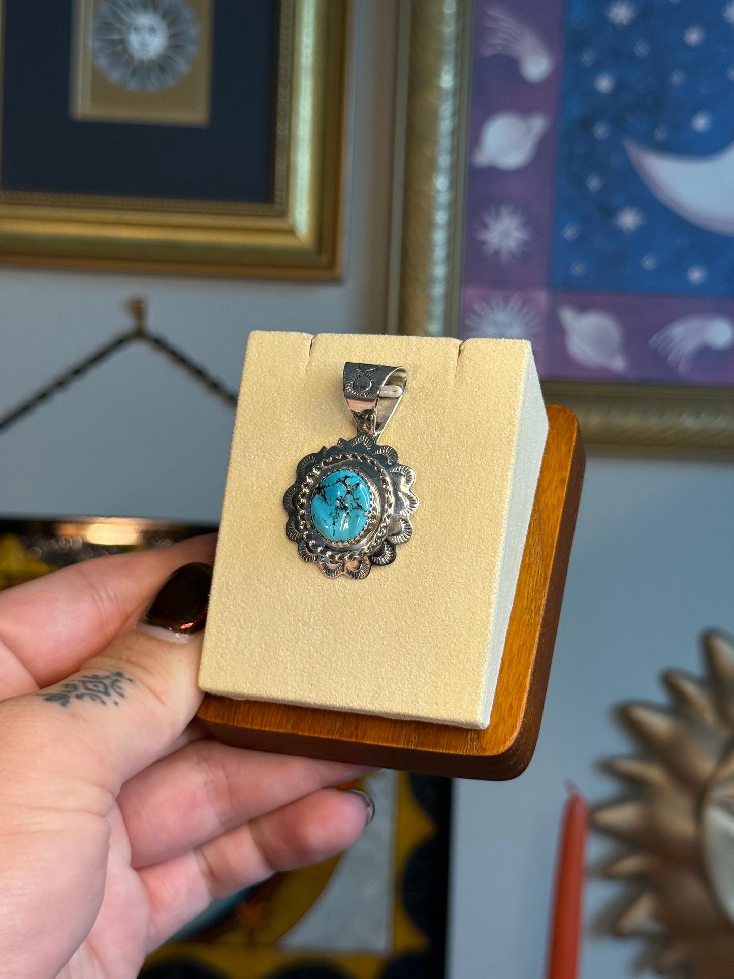 Turquoise scalloped pendant