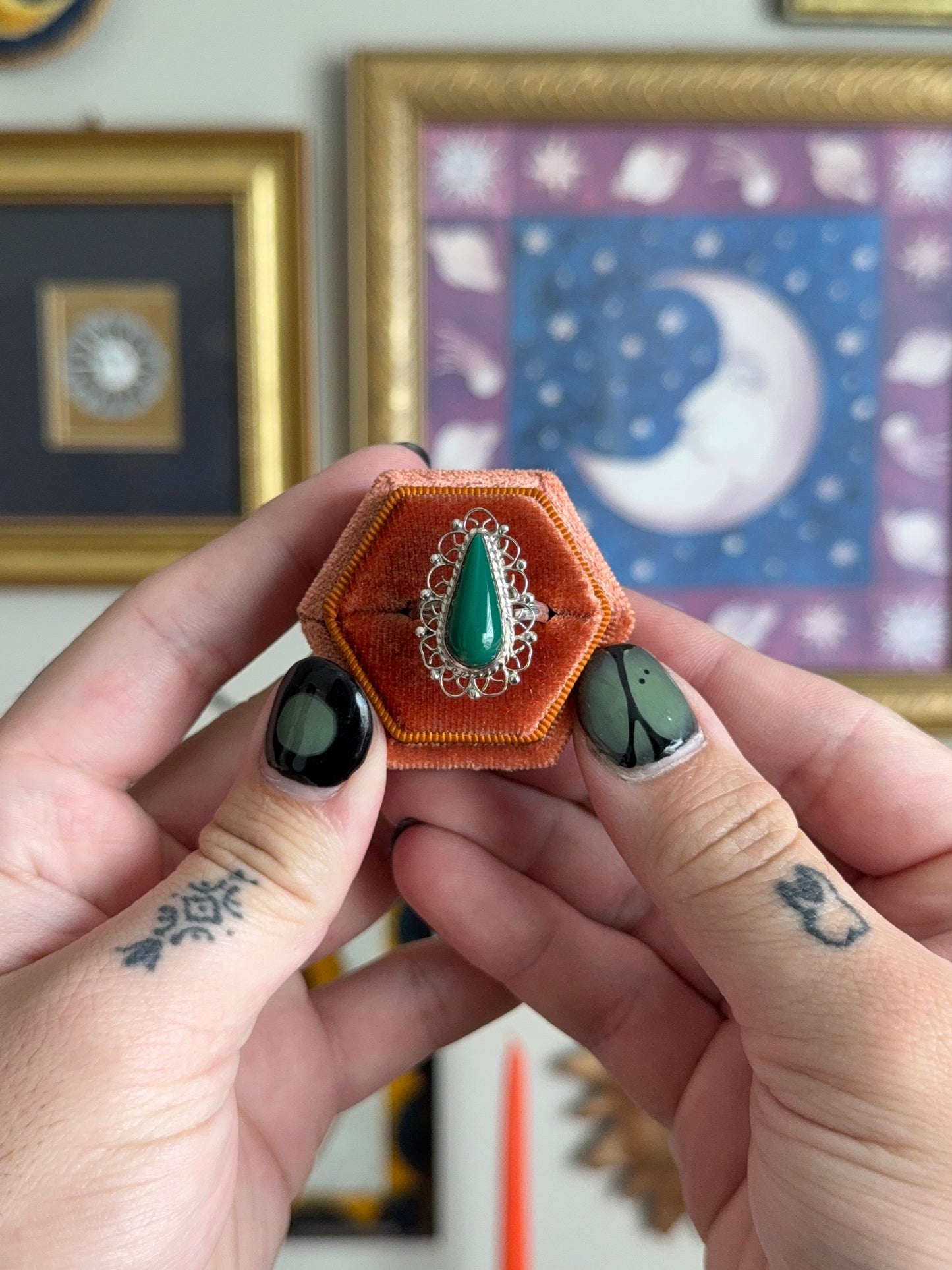 Green Onyx Tear drop ring