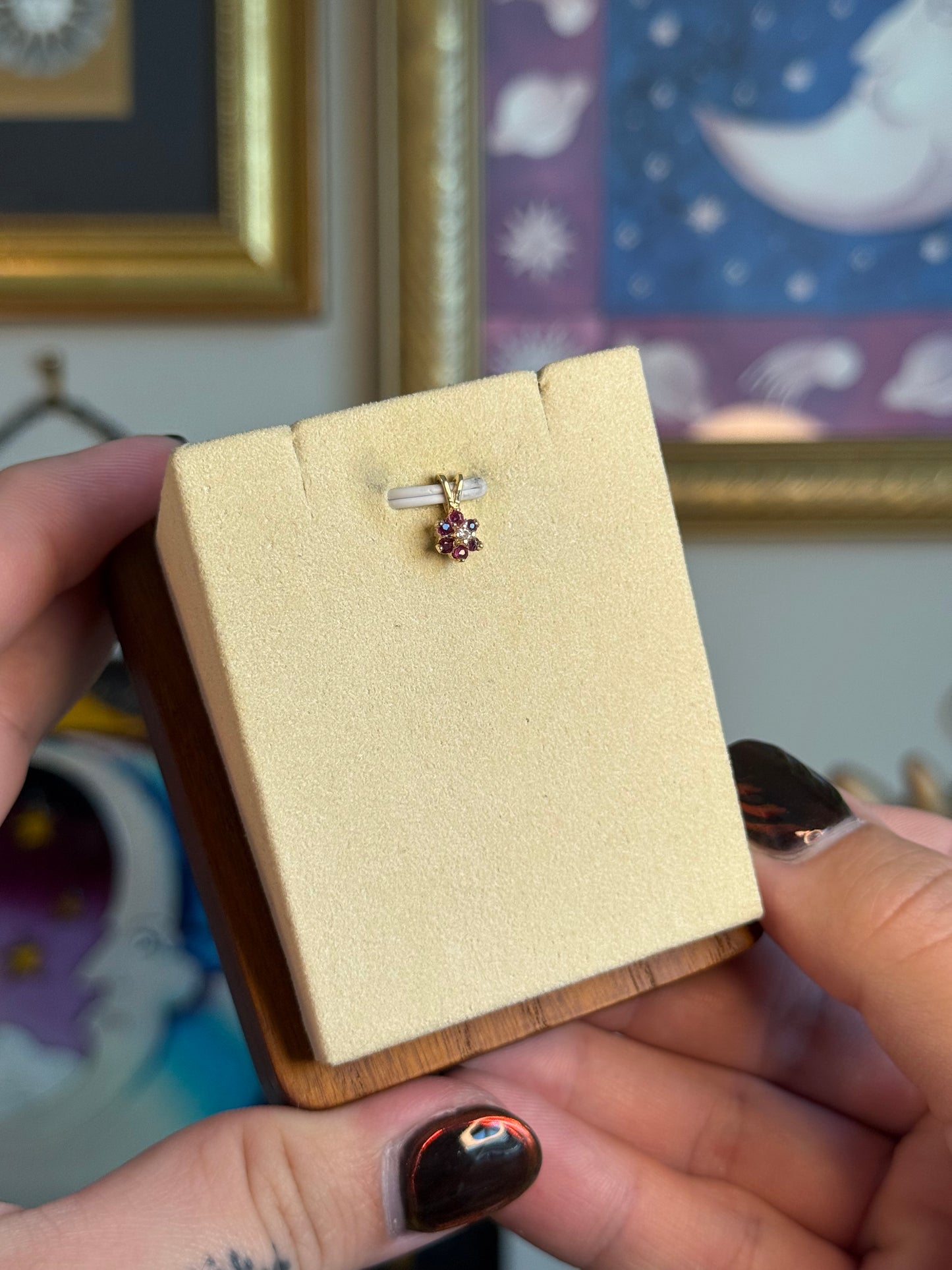 Ruby and diamond flower cluster pendant