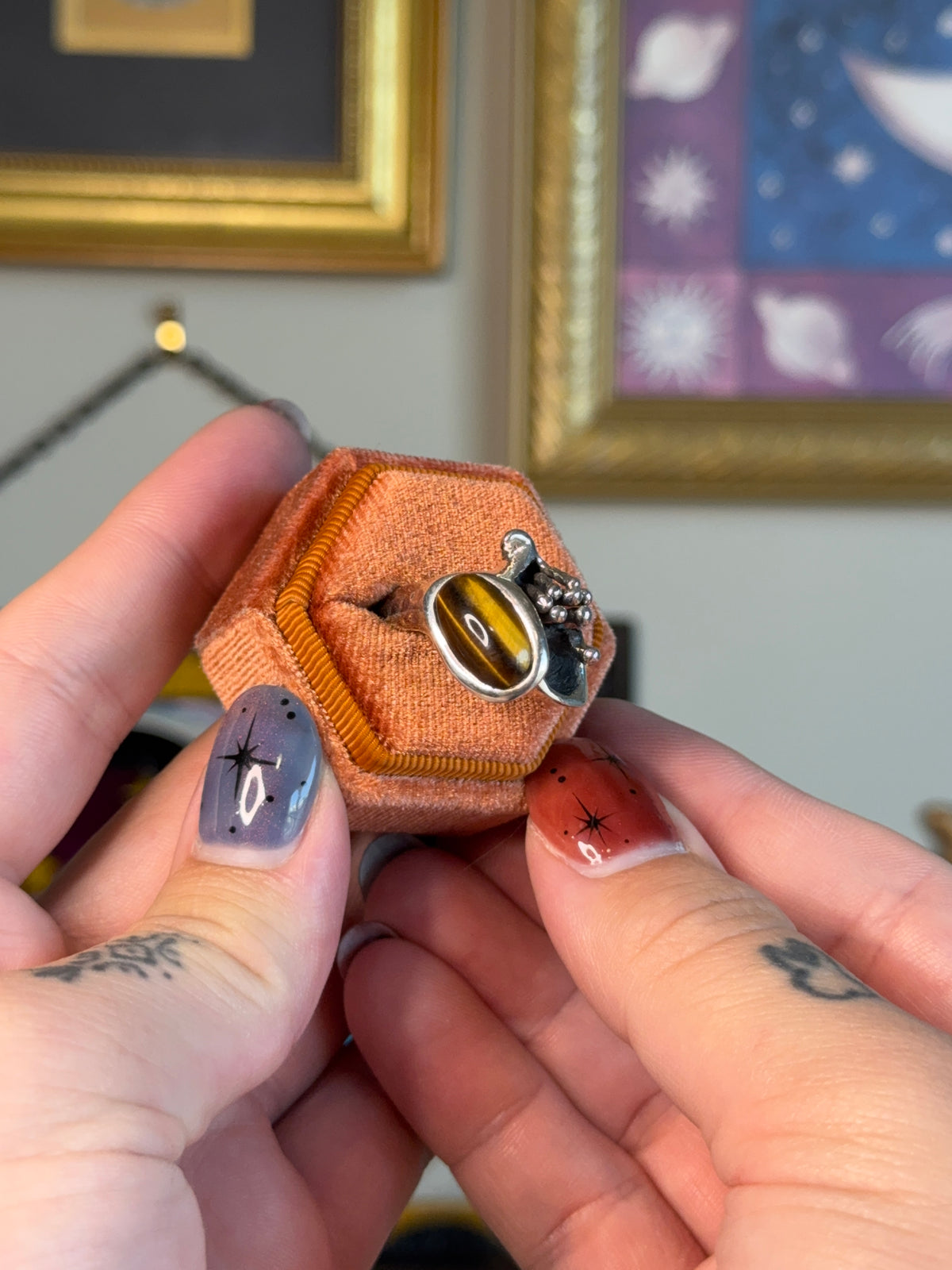 Brutalist Taxco tigers eye ring