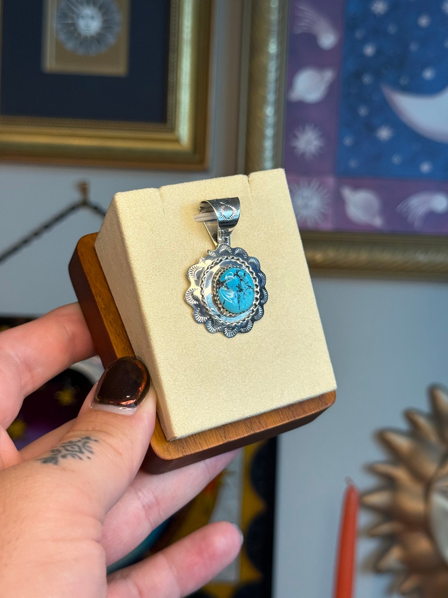Turquoise scalloped pendant