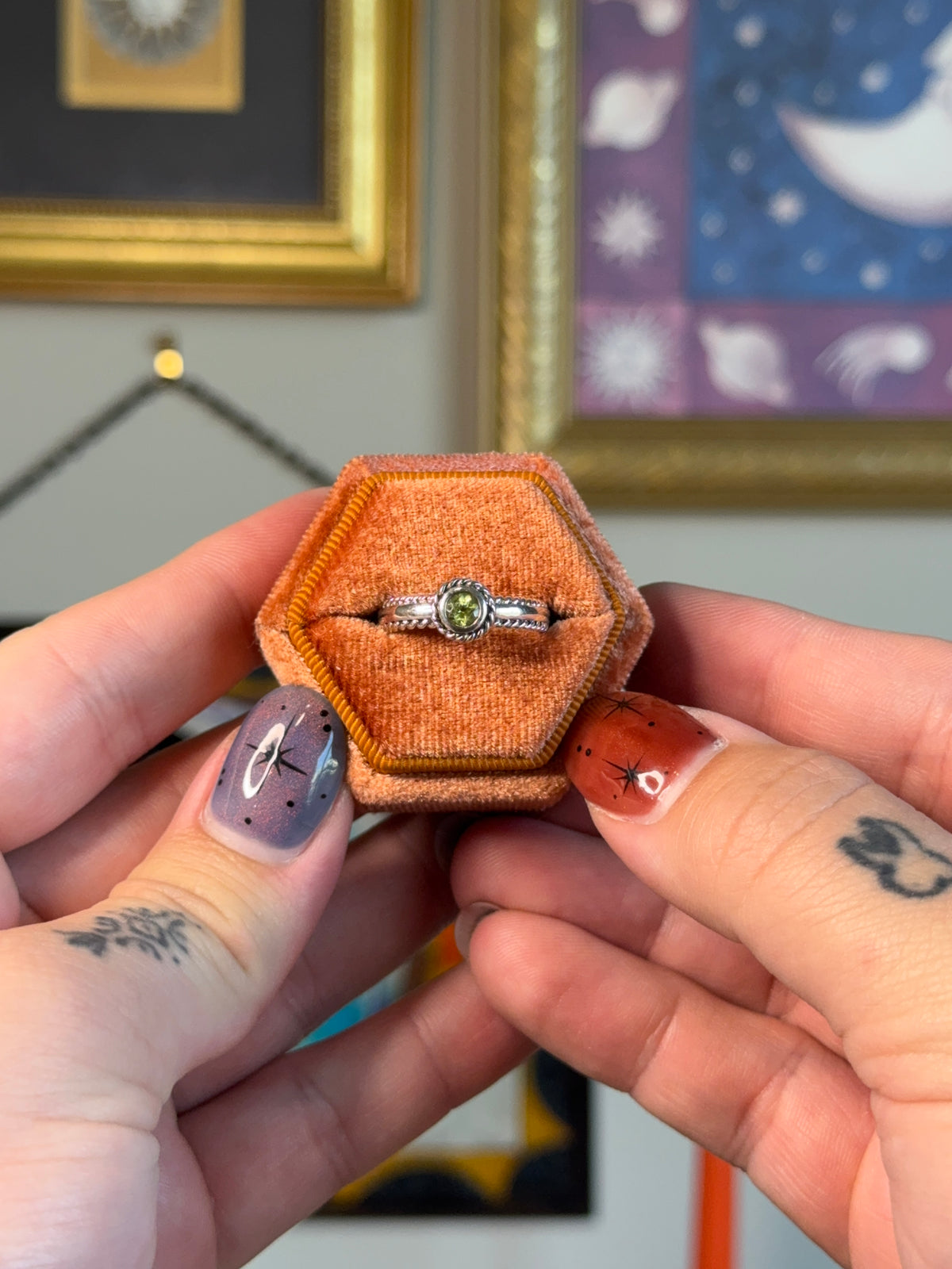 Small twisted peridot ring