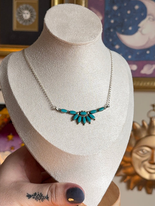 Turquoise cluster bar necklace