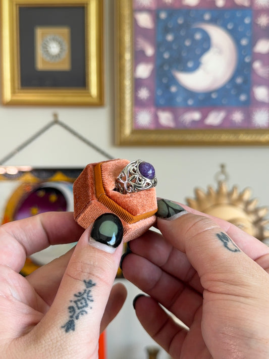Charoite filigree ring