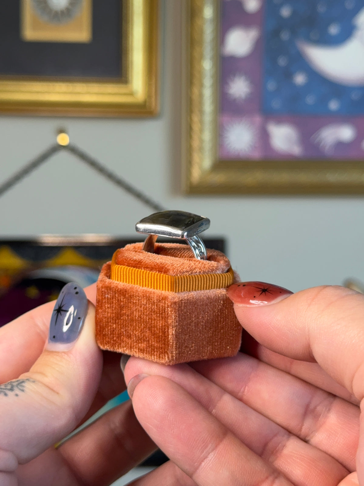 Square labradorite ring