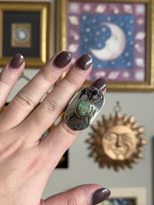 Sterling Silver green turquoise disc ring