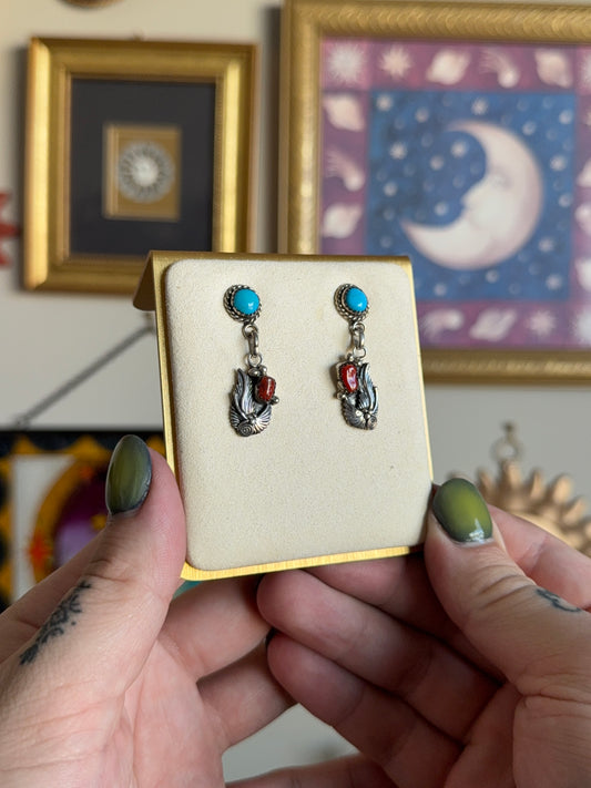 Turquoise & Coral dangle earrings
