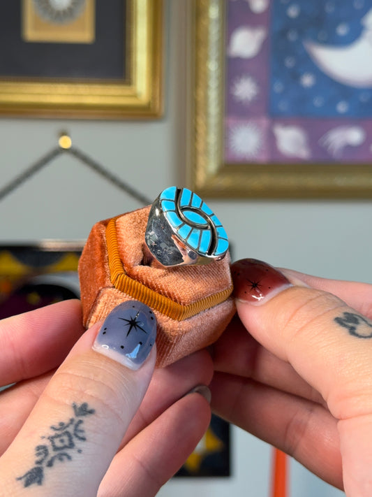 Turquoise & Onyx signet ring