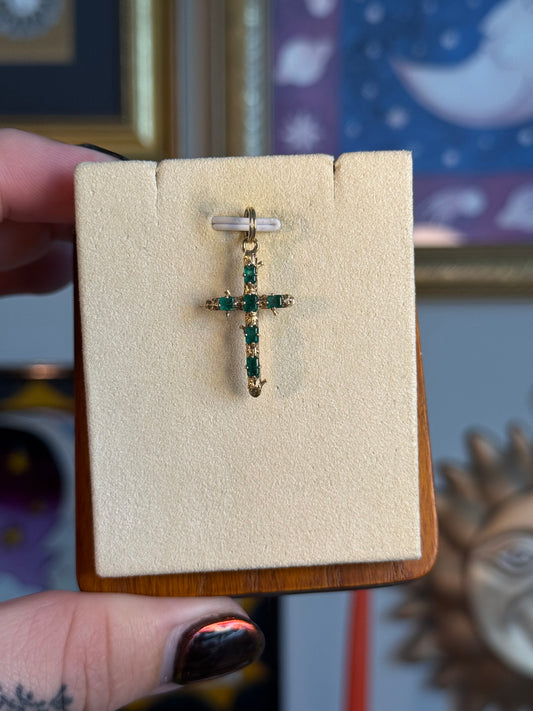 Gold emerald cross pendant