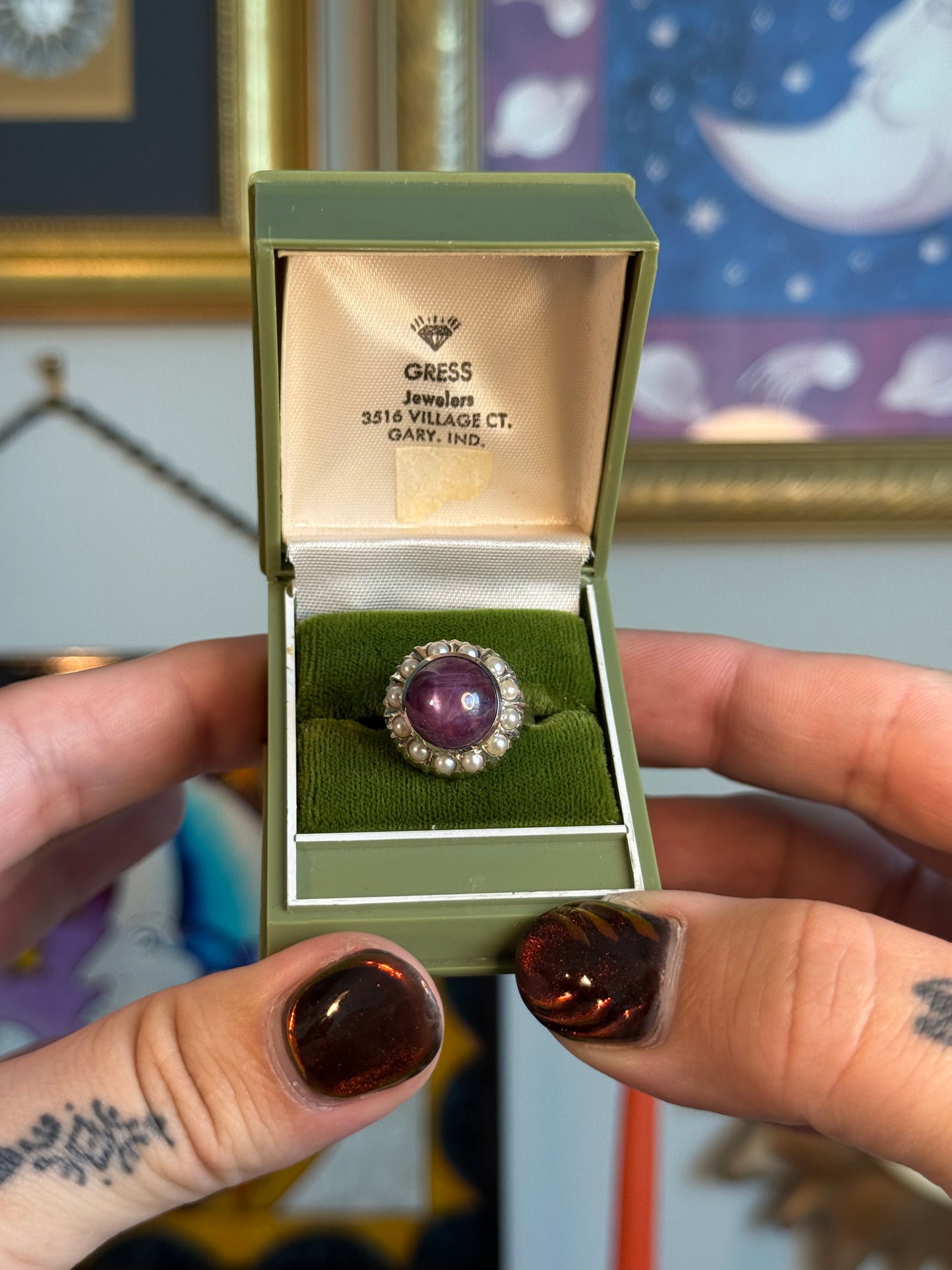 Antique Star ruby and pearl ring
