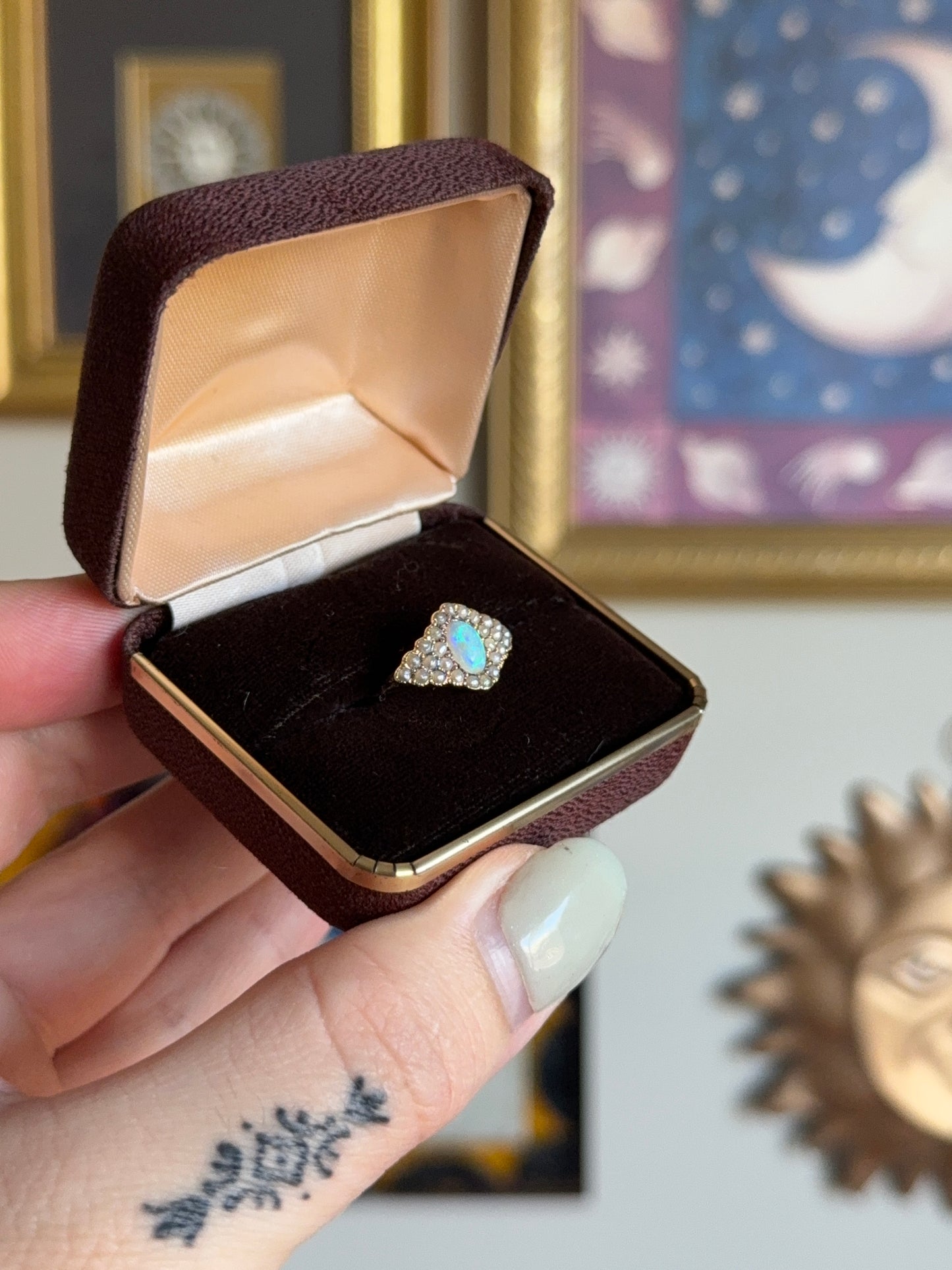 Antique opal and seed pearl ring