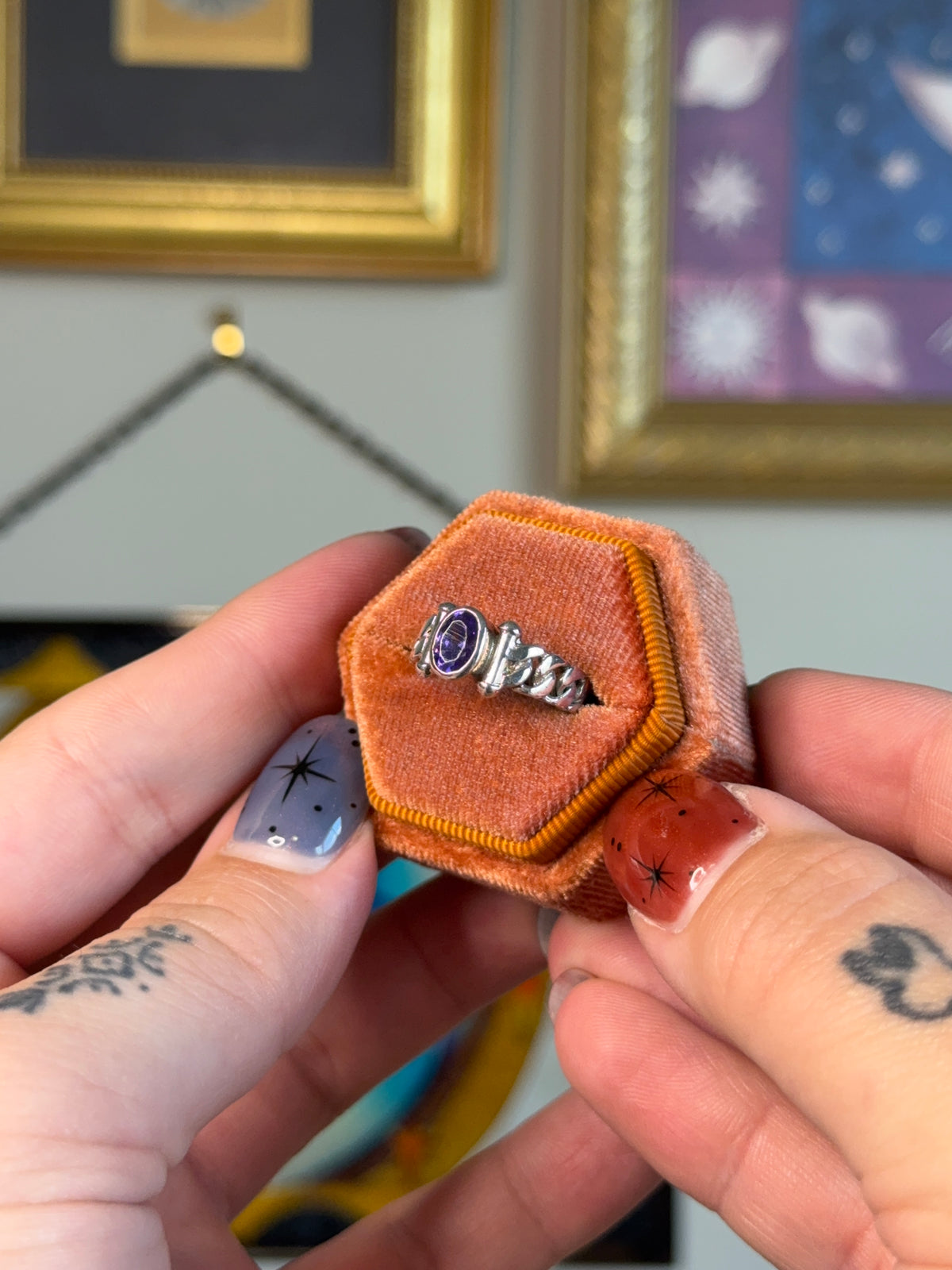 Amethyst ring with detailed band