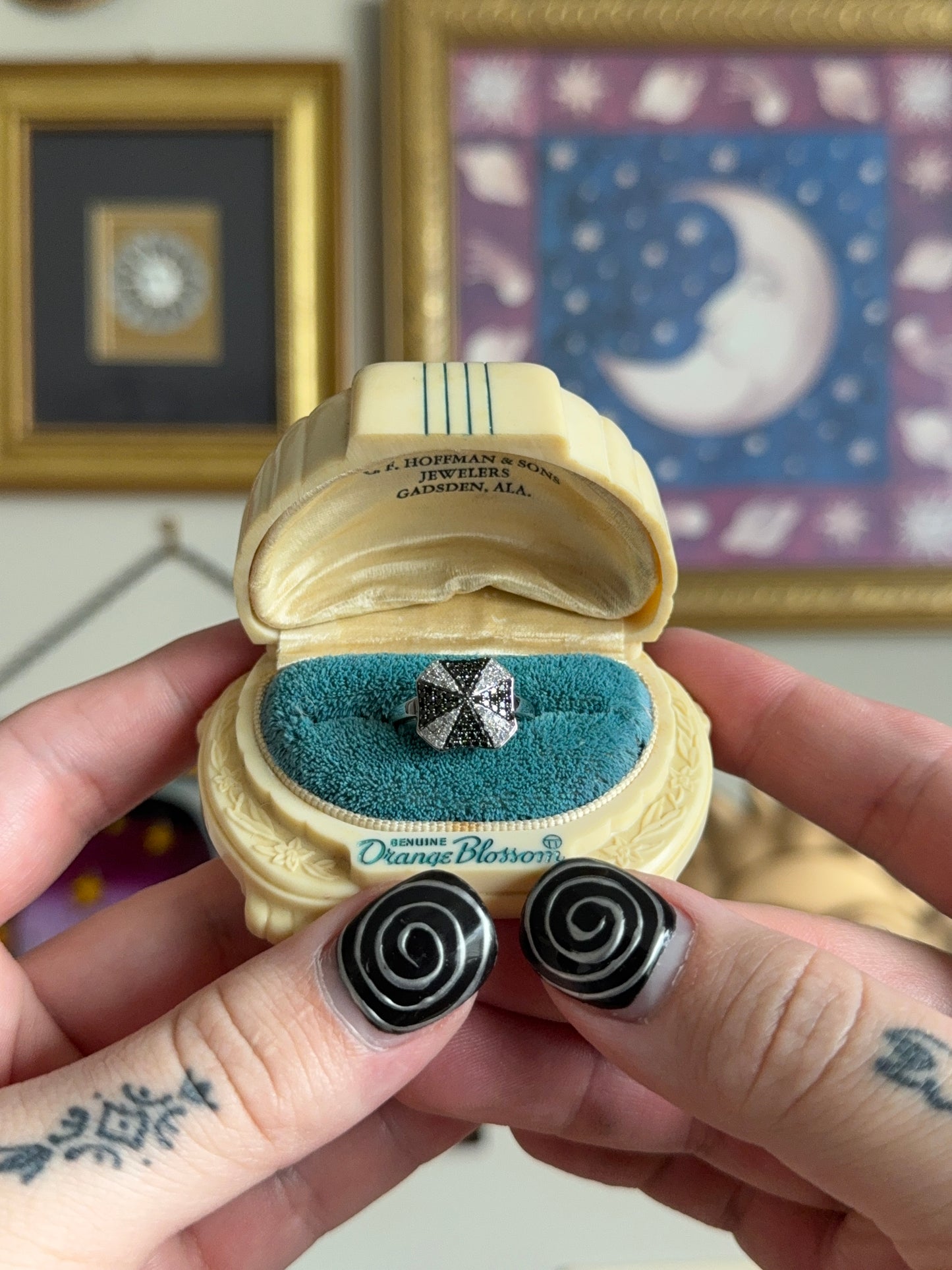 Black & white diamond cluster ring