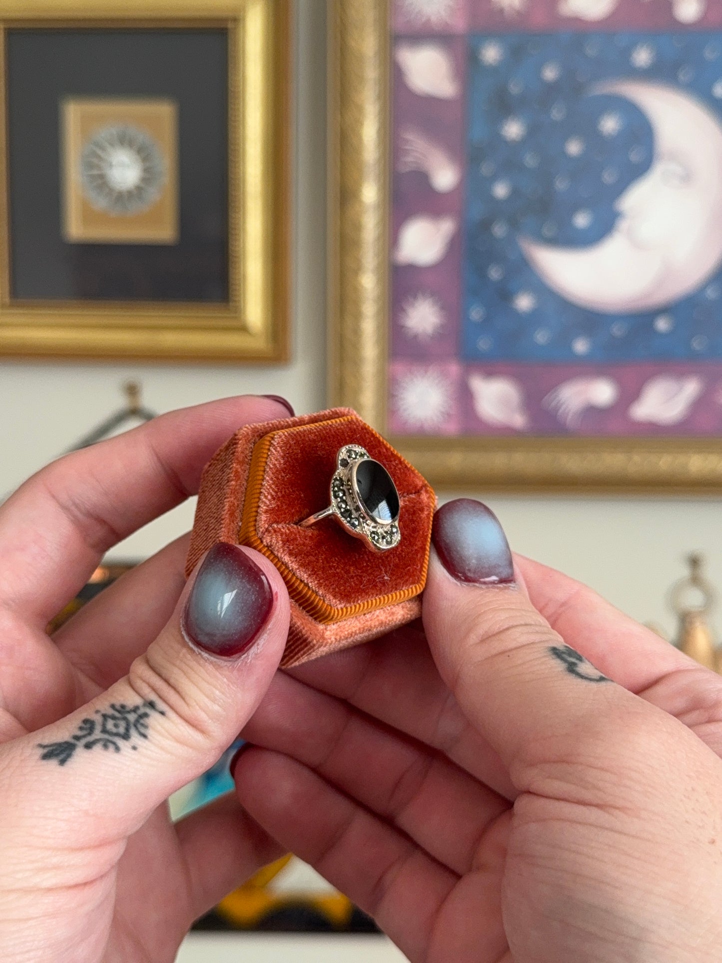 Black Onyx & marcasite ring