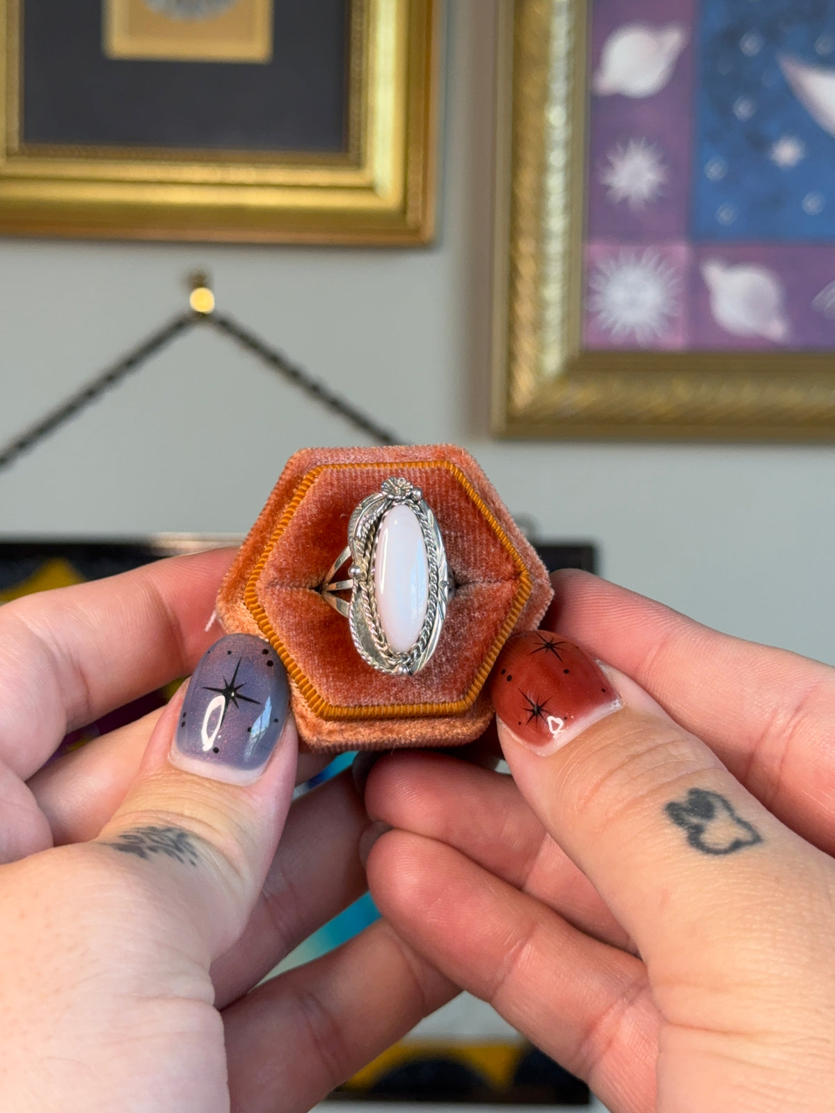 Elongated Navajo mother of pearl ring