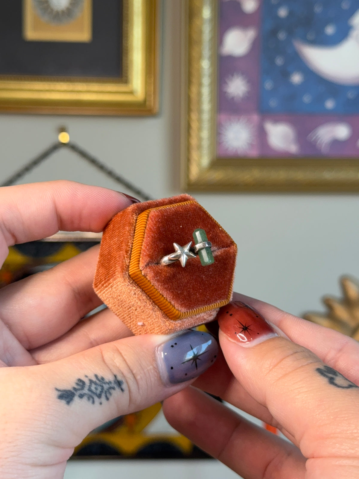 Moss agate celestial ring