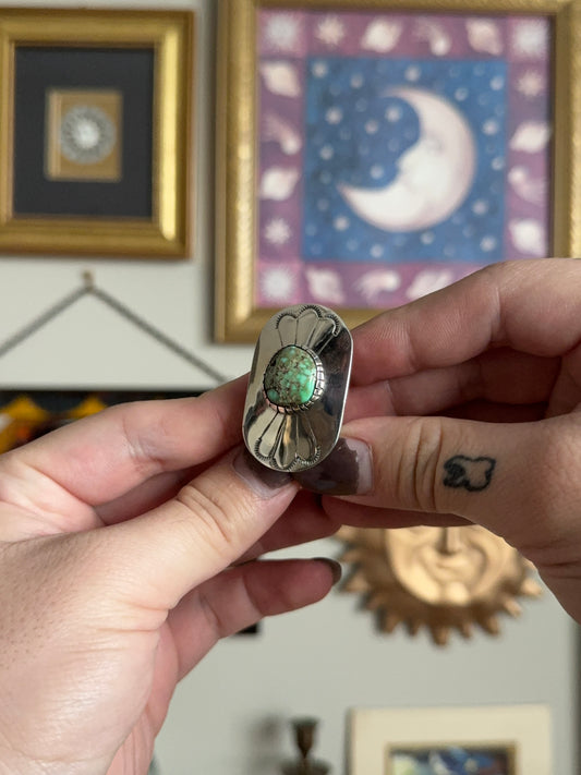 Sterling Silver green turquoise disc ring