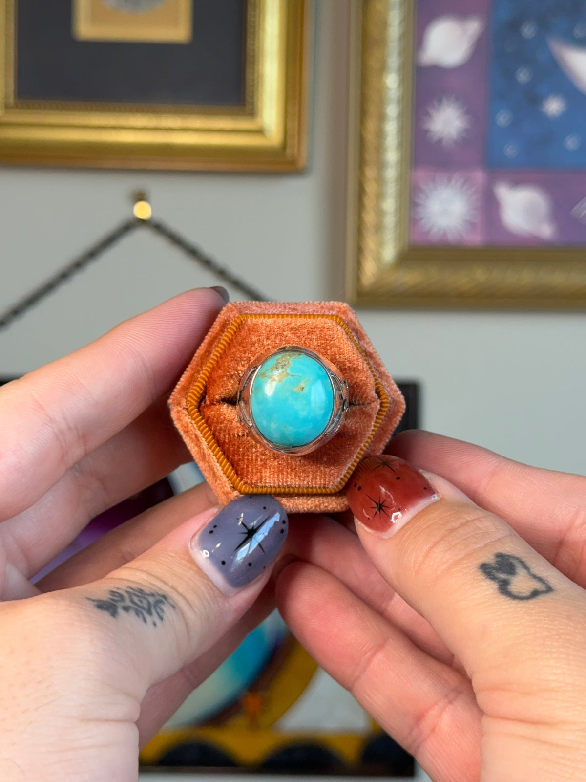 Turquoise Cabochon signet with eagle motif