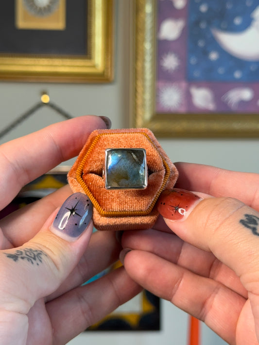 Square labradorite ring