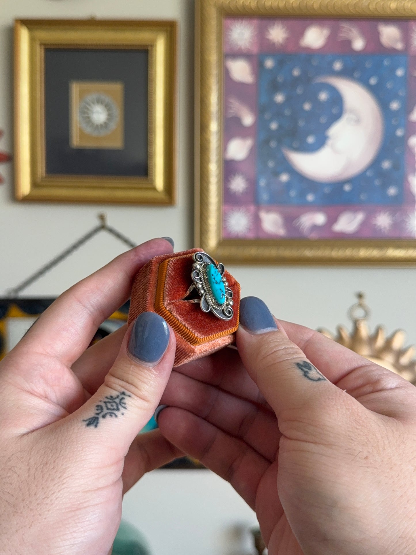 Elongated Turquoise with intricate bezel