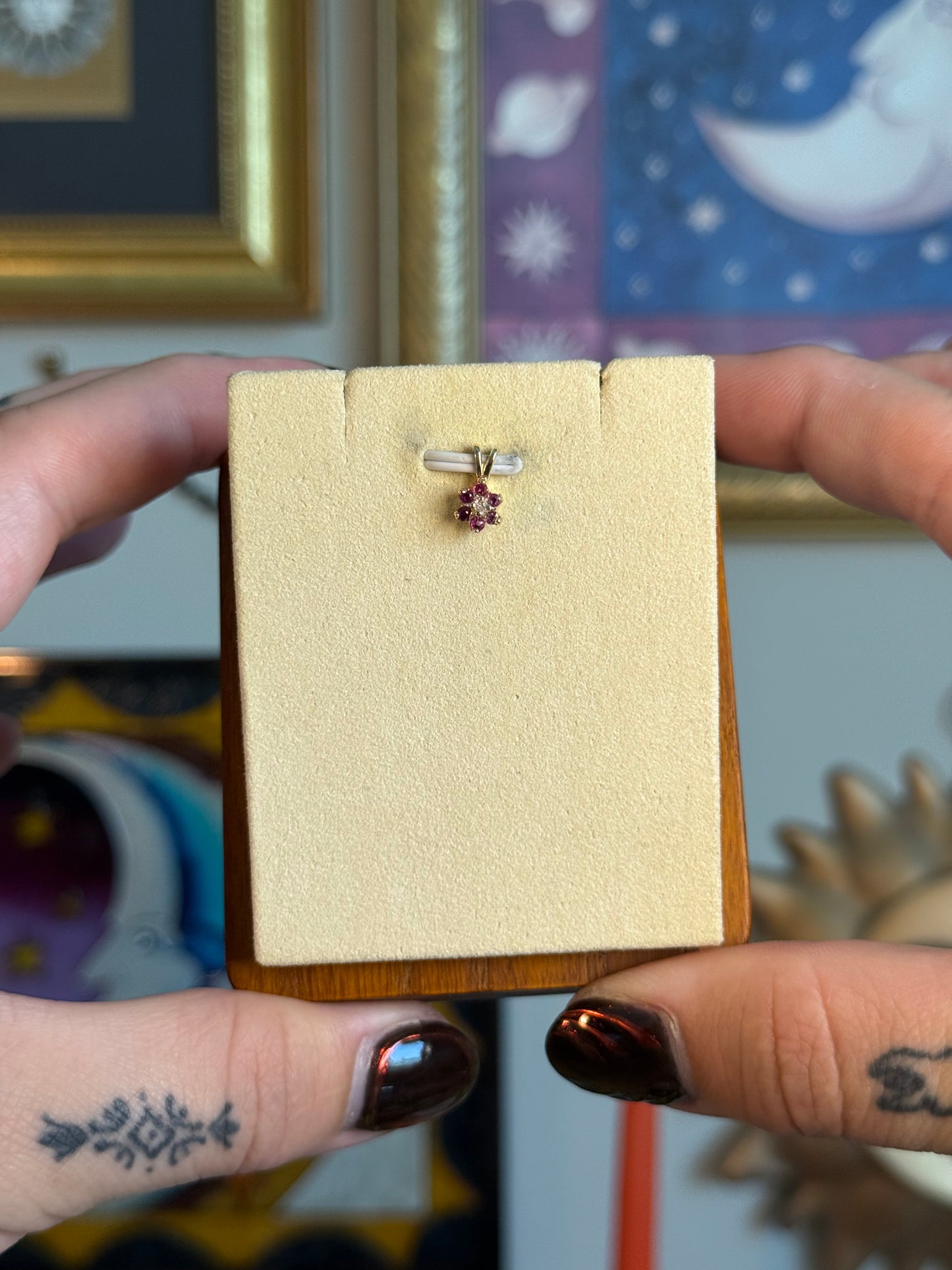 Ruby and diamond flower cluster pendant