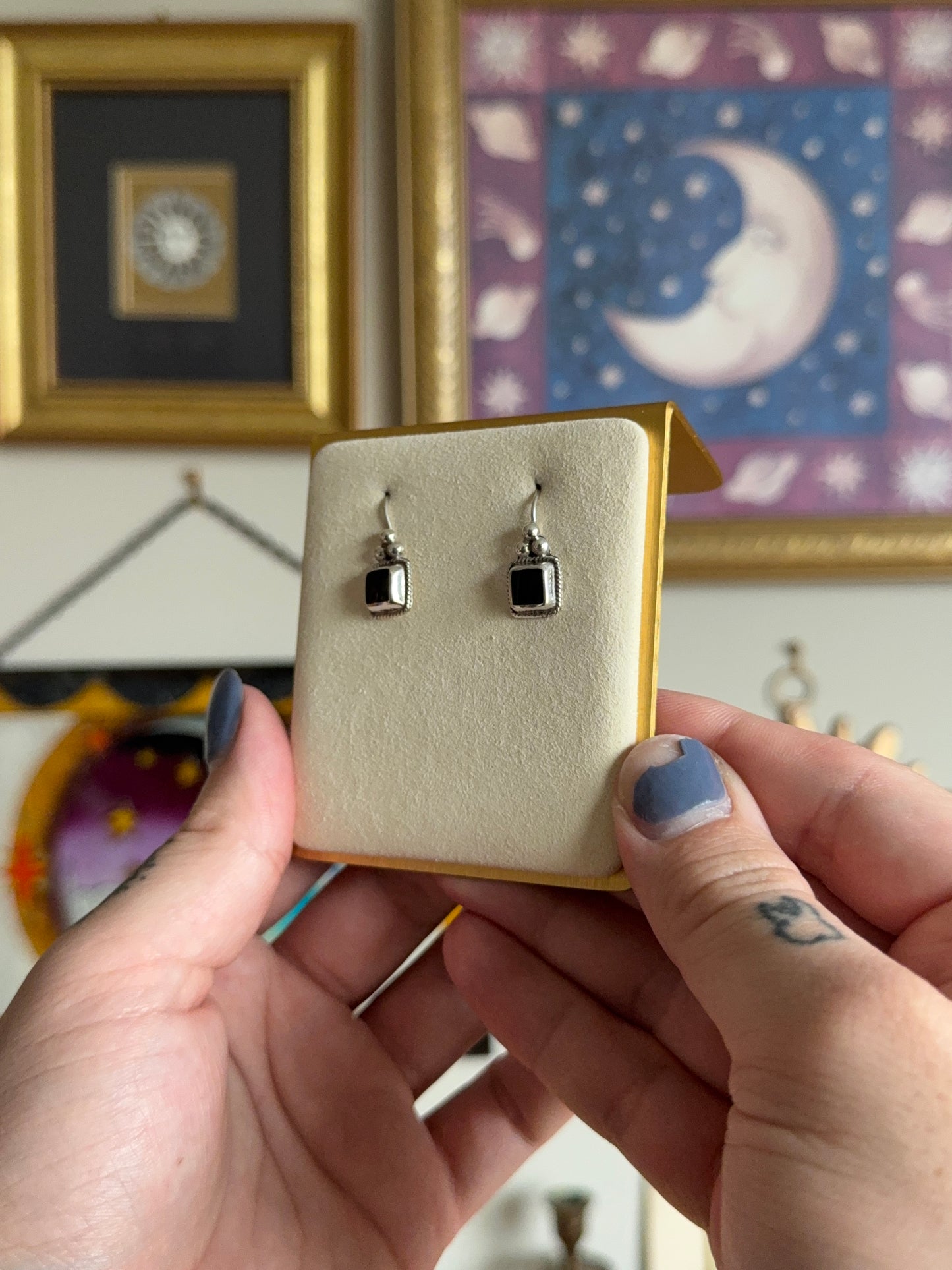 Black Onyx square earrings