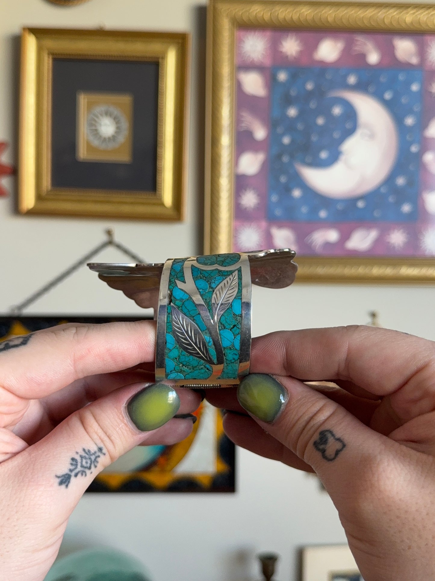 Floral Turquoise hinged cuff