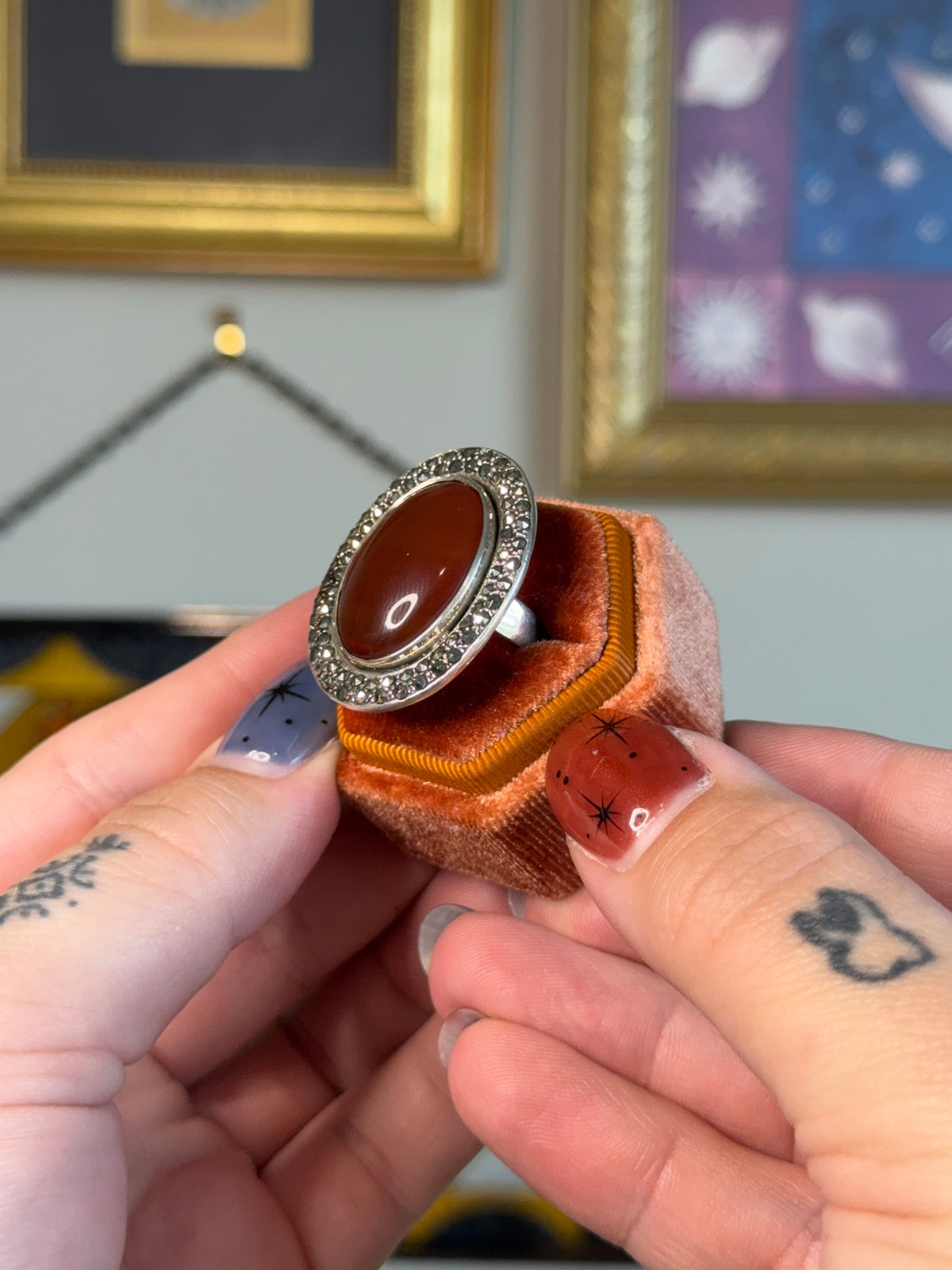 Large Oval Carnelian & Marcasite ring