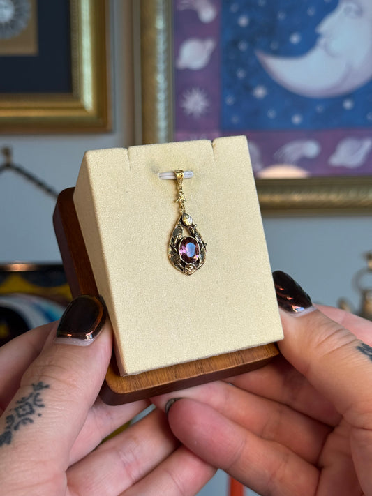 Pink Tourmaline gold Floral pendant