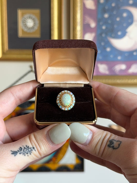 Antique gold opal cluster ring