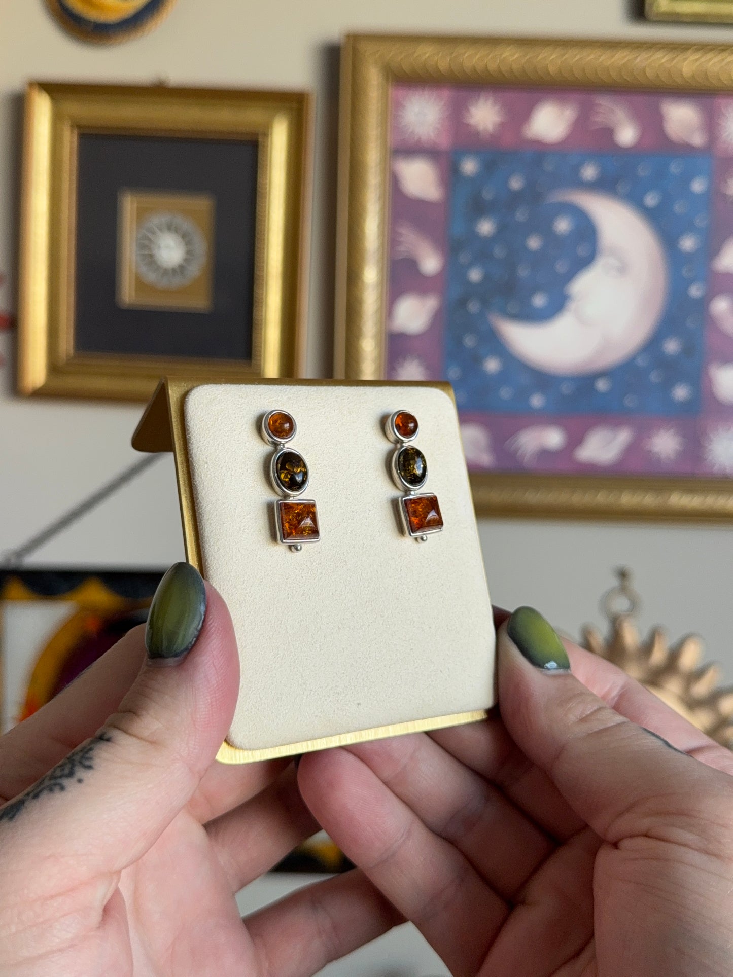Triple amber earrings