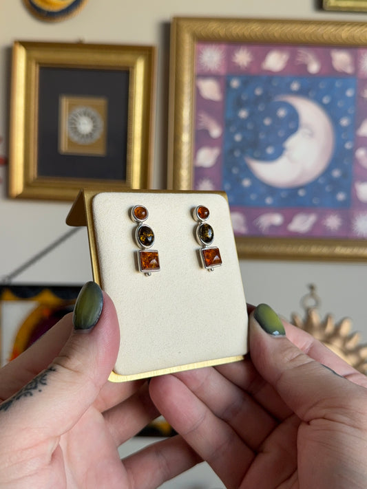 Triple amber earrings