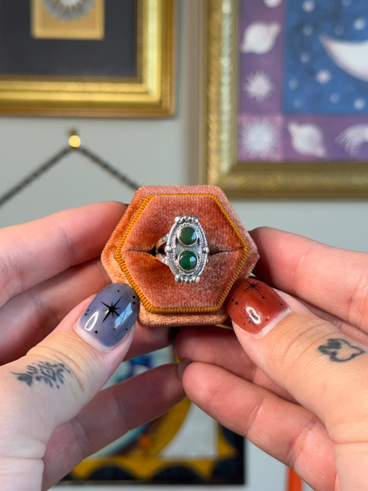 Double green turquoise shield ring