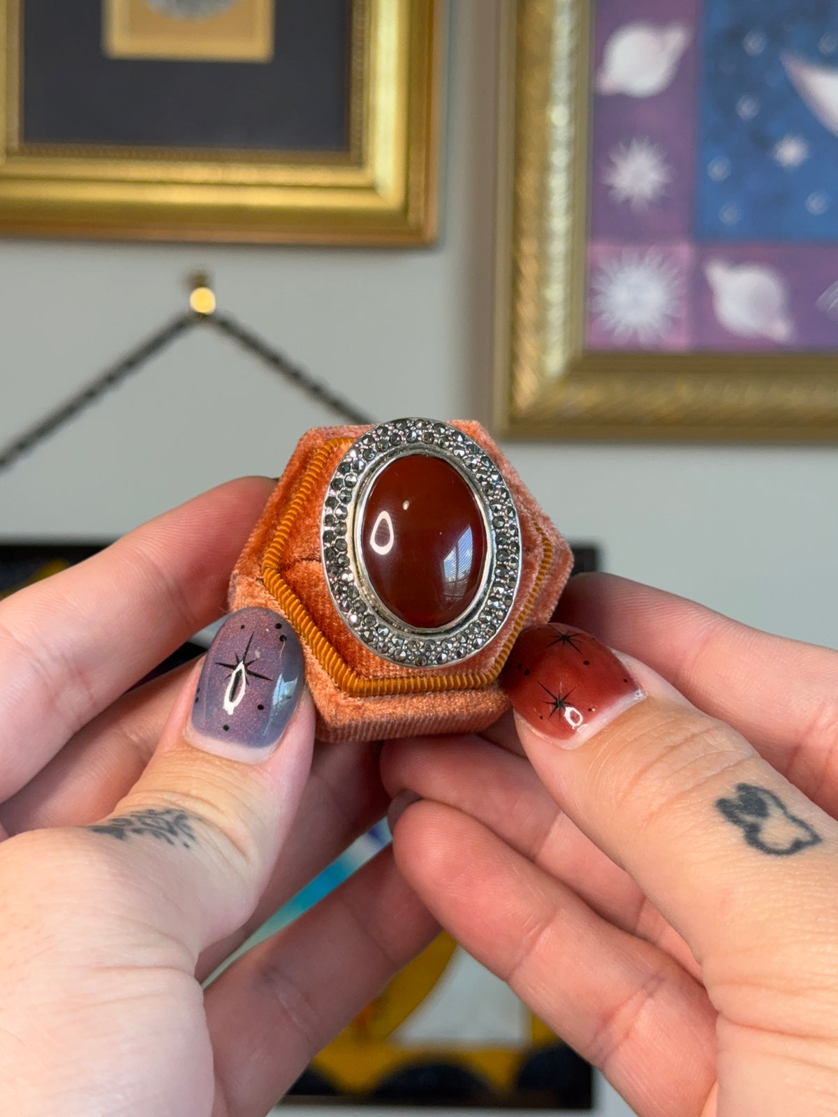 Large Oval Carnelian & Marcasite ring