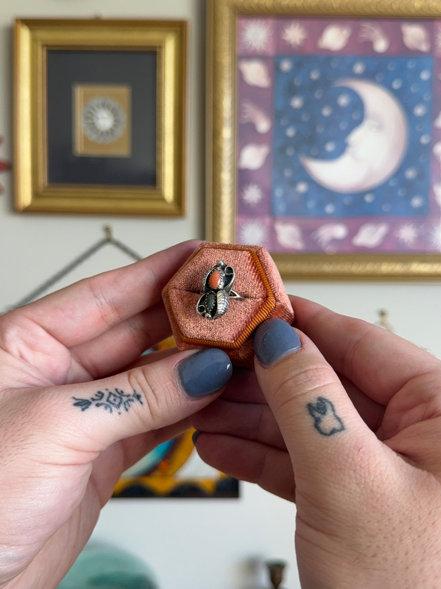 Turquoise & Coral floral ring