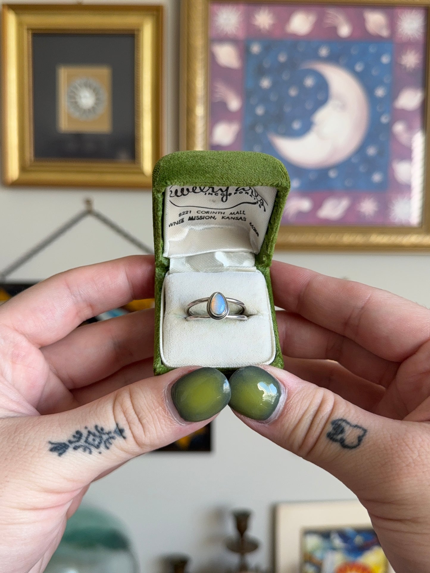 Ethiopian pear shaped opal ring