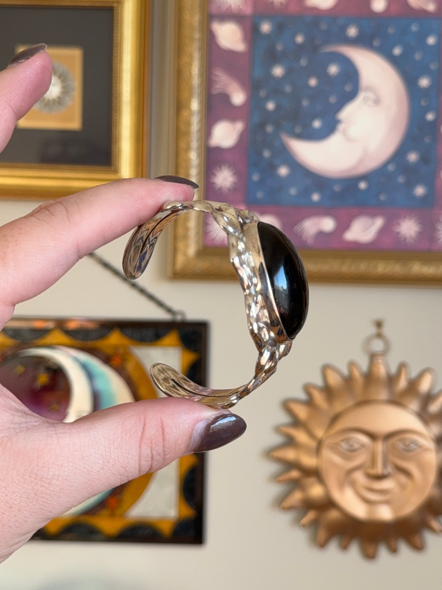 Sterling silver black onyx cuff