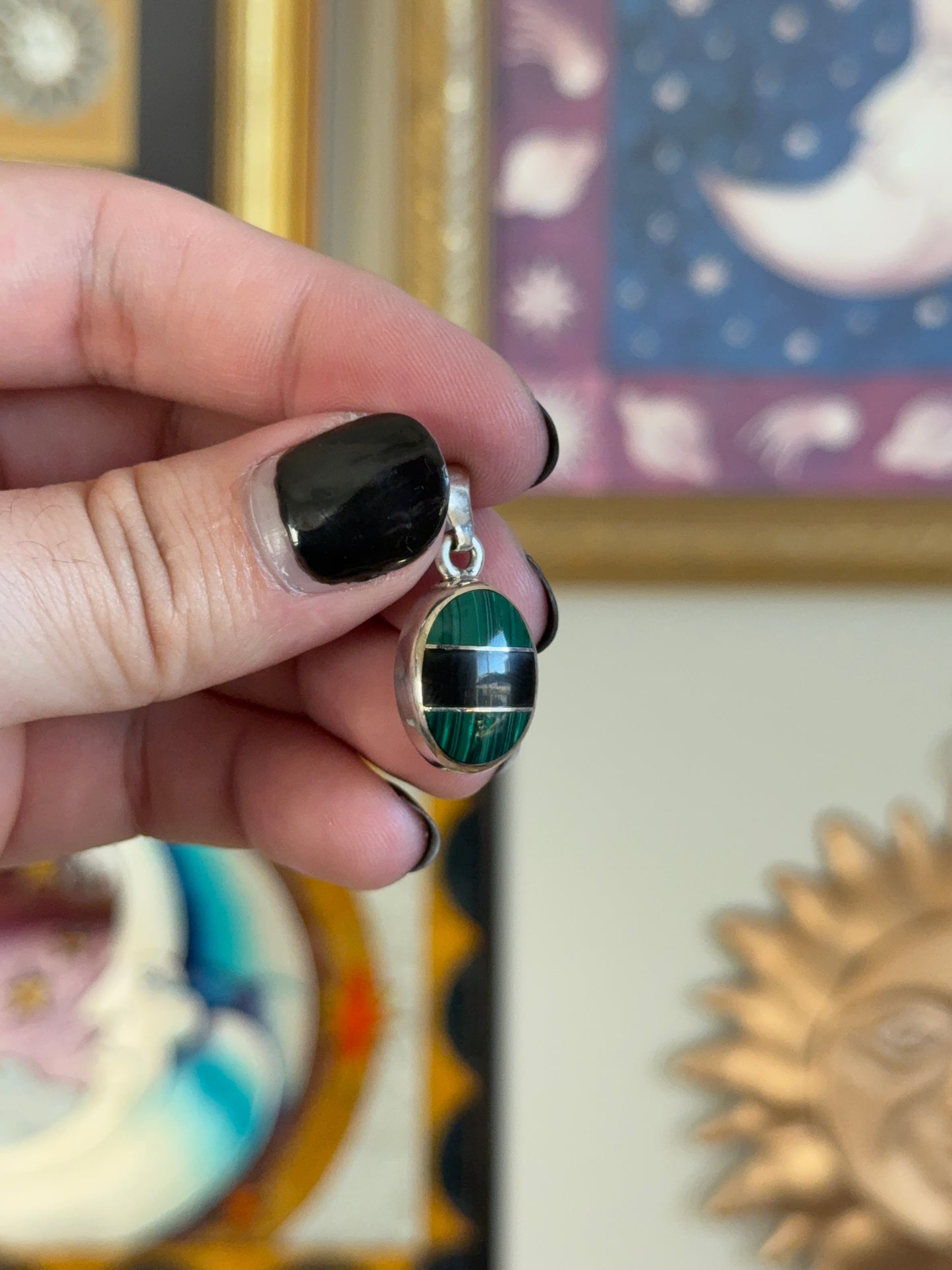 Silver Malachite & Black Onyx Pendant