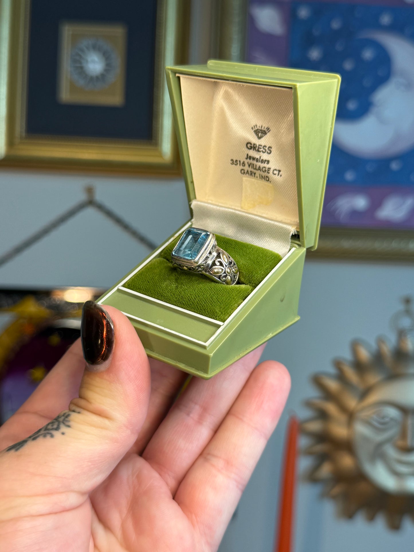 Blue topaz two tone ring