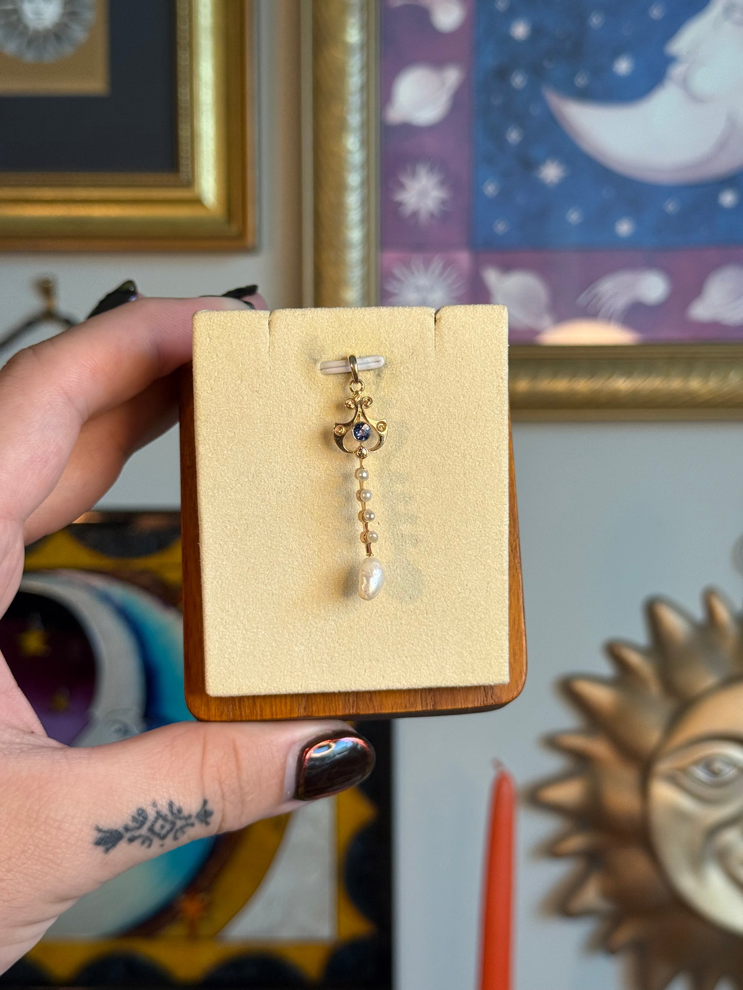 Tanzanite and pearl lavalier pendant