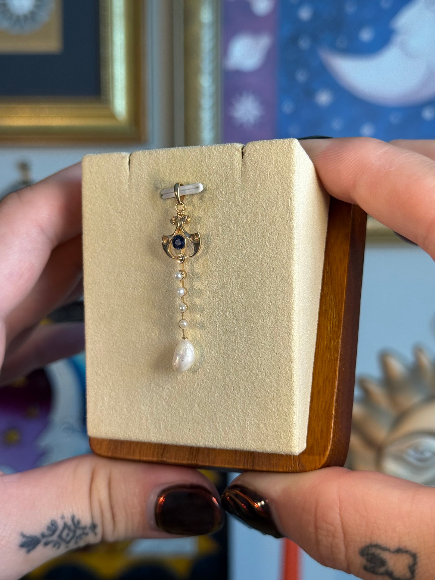 Tanzanite and pearl lavalier pendant