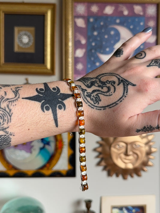 Square multi colored amber bracelet