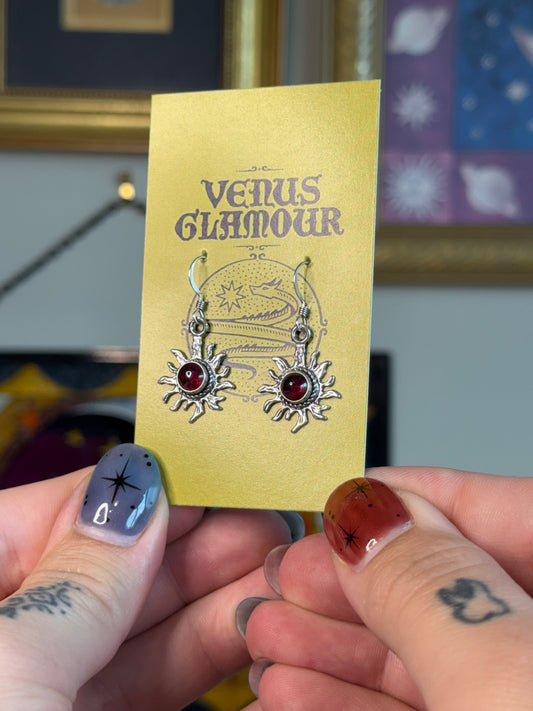 Garnet celestial sun earrings