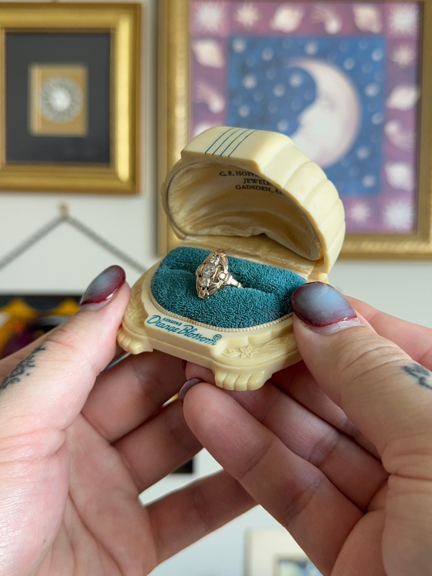 Art Deco two tone shield ring
