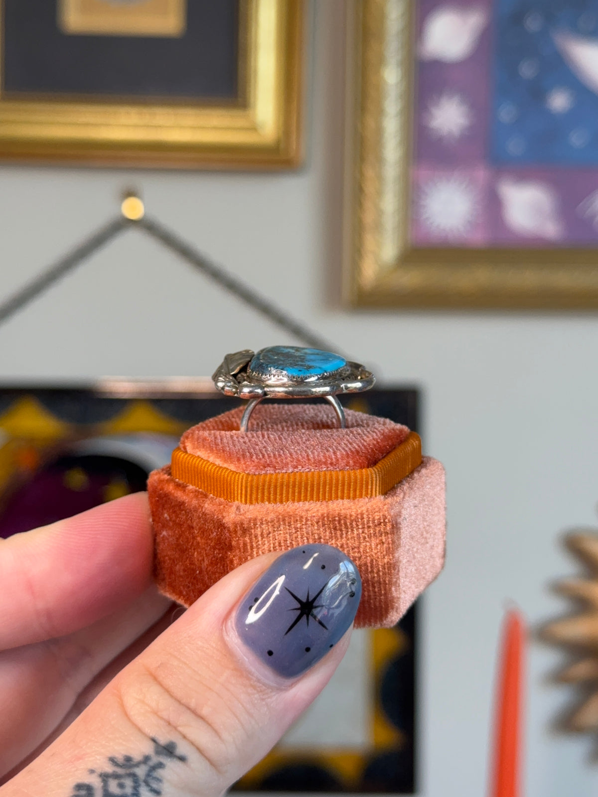 Turquoise ring with iron flash
