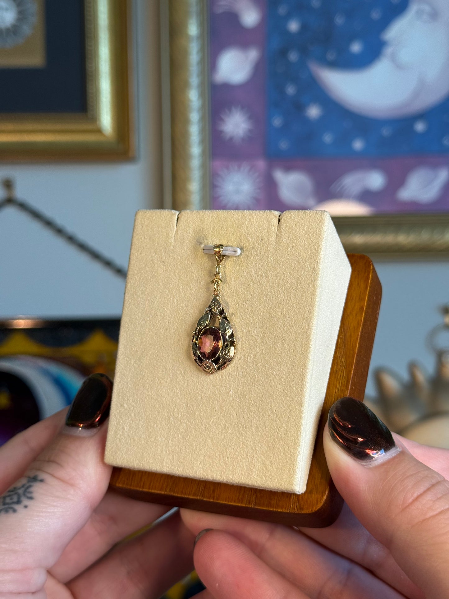 Pink Tourmaline gold Floral pendant