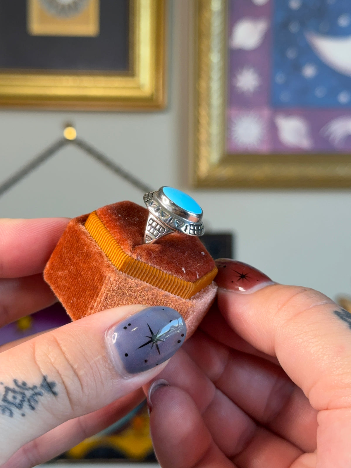 Detailed turquoise shield ring