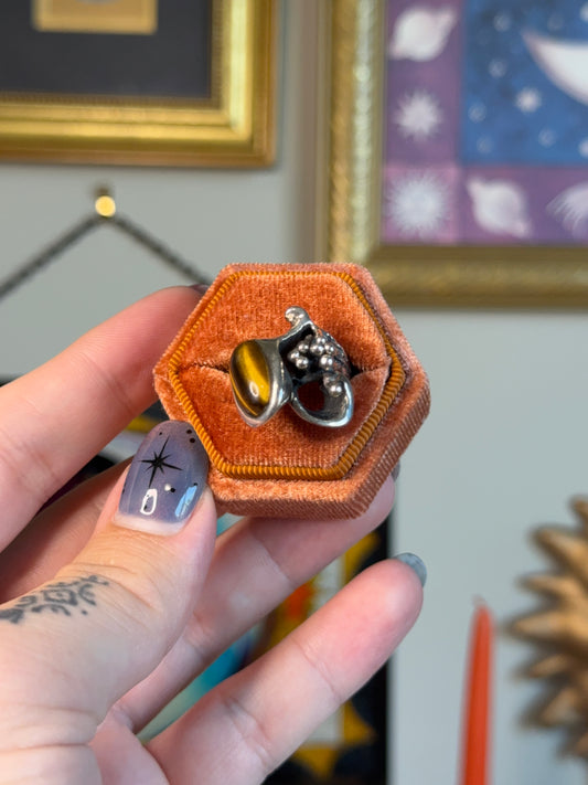 Brutalist Taxco tigers eye ring